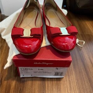 Salvatore Ferragamo Red Patent Leather Flats
